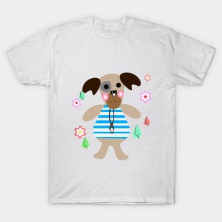 Cute dog with flowers art print. T-Shirt